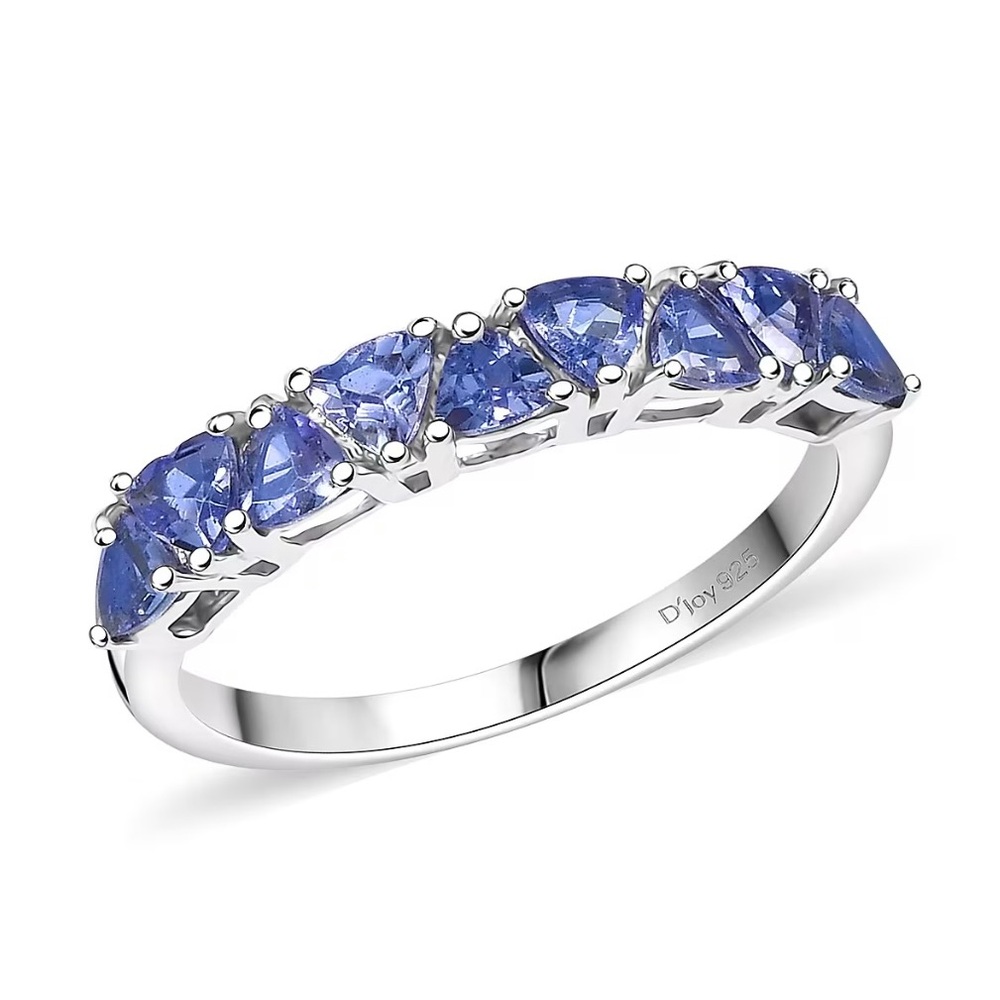 Tanzanite Half Eternity Ring in Platinum Over 
Sterling Silver (Size 5.0)
